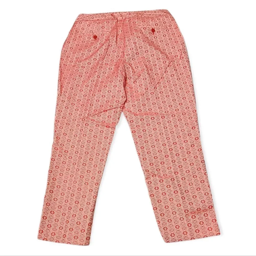 Talbots Coral Pink White Patterned Cropped Pants NWT 12P